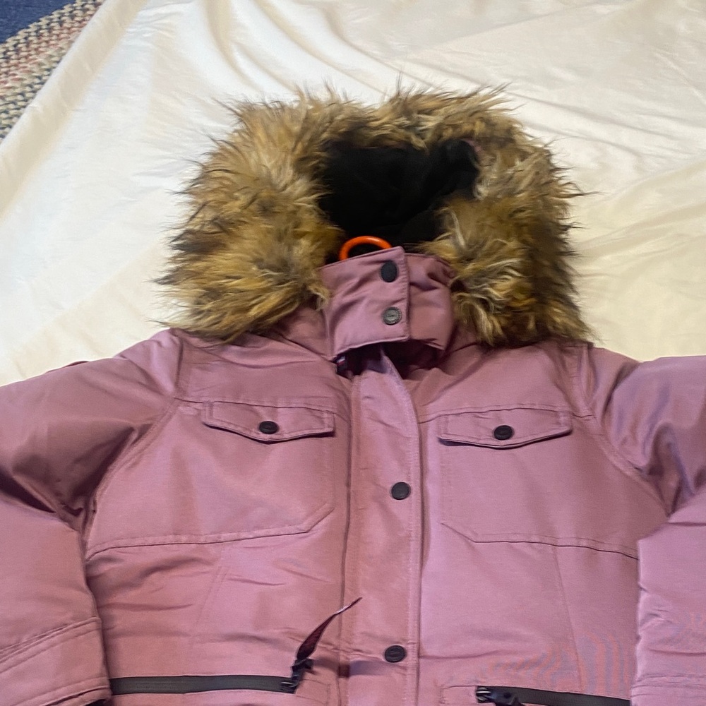 Women's Mauve Fur-Trimmed Puffer Coat - Picture 6 of 16